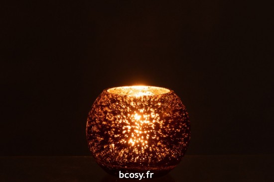 J-Line J Line lanternes photophores Jolipa Photophore Boule Craquele Verre Effet Nacre Marron Small.