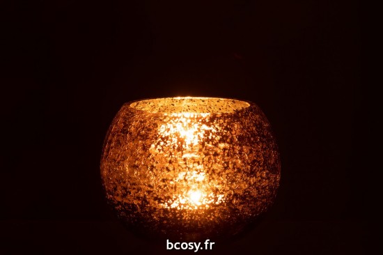 J-Line J Line lanternes photophores Jolipa Photophore Boule Craquele Verre Effet Nacre Marron Medium.