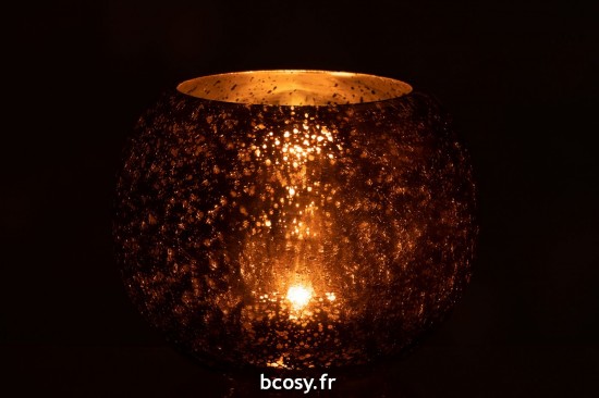 J-Line J Line lanternes photophores Jolipa Photophore Boule Craquele Verre Effet Nacre Marron Large.