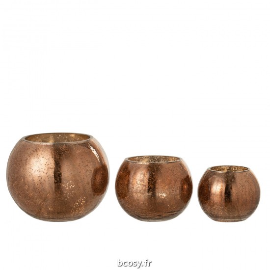 Jolipa Photophore Boule Craquele Verre Effet Nacre Marron Large.