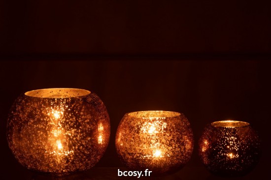 J-Line J Line lanternes photophores Photophore Boule Craquele Verre Effet Nacre Marron Large.