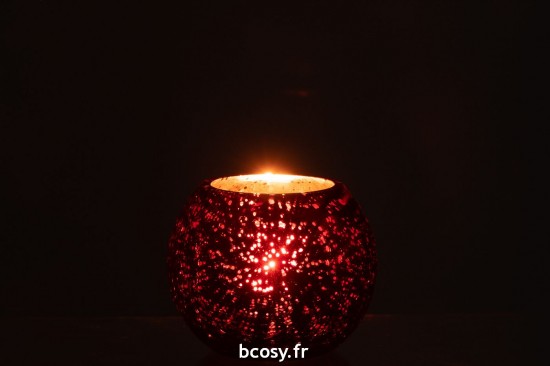 J-Line J Line lanternes photophores Jolipa Photophore Boule Craquele Verre Effet Nacre Rouge Small.