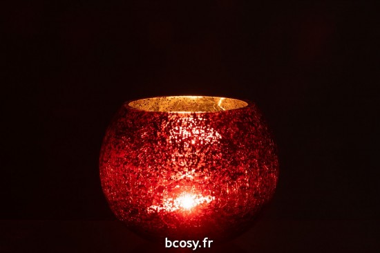 J-Line J Line lanternes photophores Jolipa Photophore Boule Craquele Verre Effet Nacre Rouge Medium.
