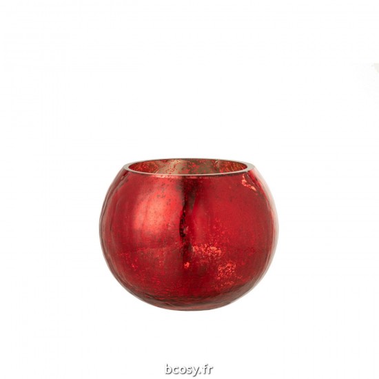 J Line Photophore Boule Craquele Verre Effet Nacre Rouge Medium JLine 36516 by Jolipa 36516.