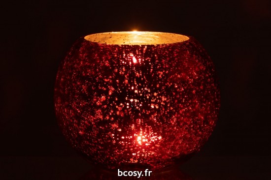 J-Line J Line lanternes photophores Jolipa Photophore Boule Craquele Verre Effet Nacre Rouge Large.
