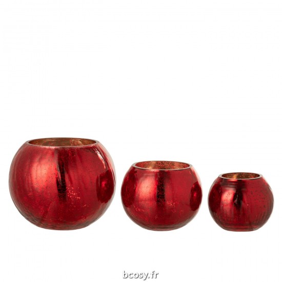 Jolipa Photophore Boule Craquele Verre Effet Nacre Rouge Large.