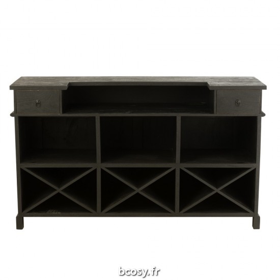 Jolipa Bar 2 Tiroirs Bois De Manguier Noir.