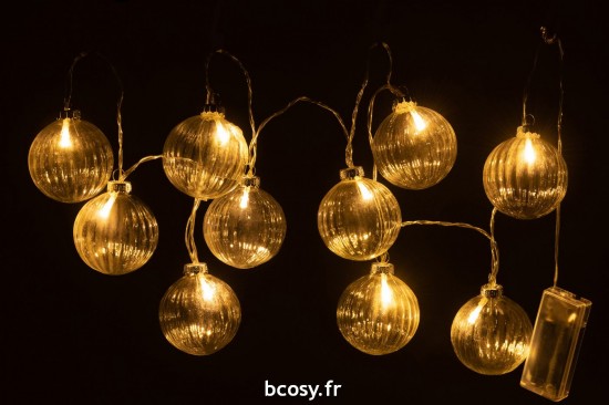 J-Line J Line guirlandes suspendues Jolipa Guirlande 10 Boules Led Verre Strie Transparent.