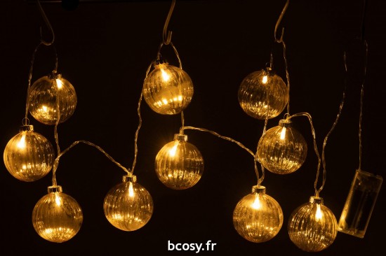 J-Line J Line guirlandes suspendues Jolipa Guirlande 10 Boules Led Verre Strie Jaune.