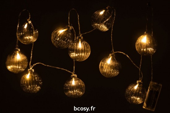 J-Line J Line guirlandes suspendues Jolipa Guirlande 10 Boules Led Verre Strie Gris Fonce.