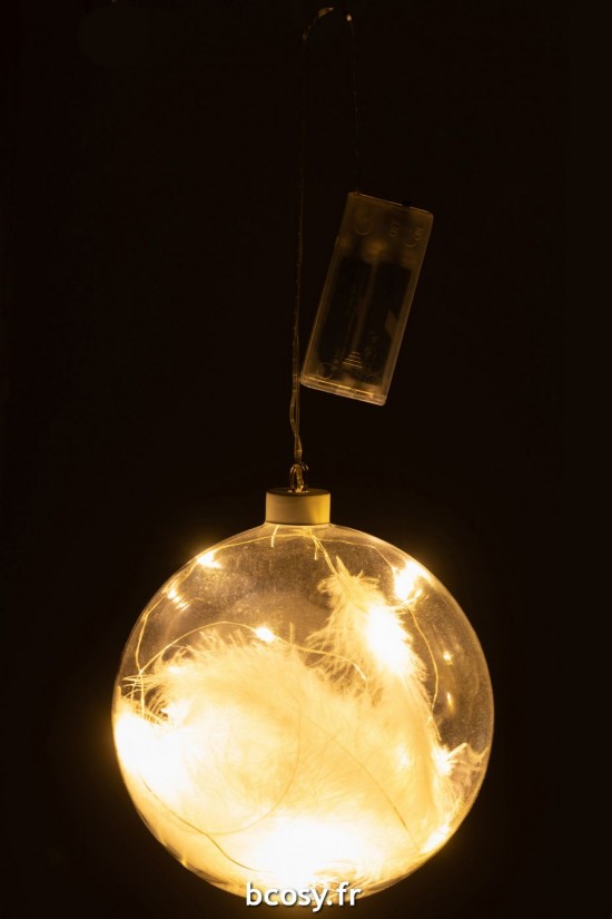 J-Line J Line boules de noel Jolipa Boule Deco Plumes Led Verre Blanc Large.