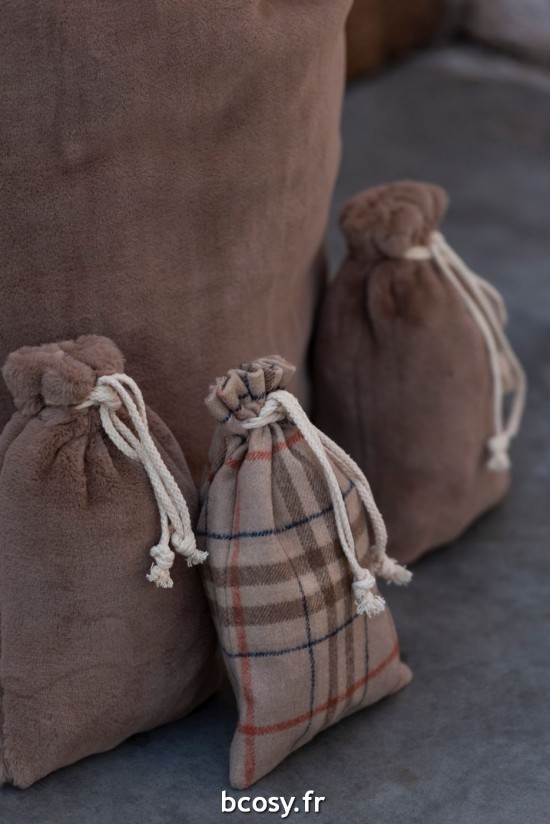 Jolipa Sac Noel Quadrille Textile Beige Brun Small.