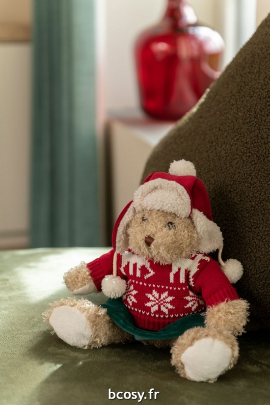 Jolipa Ours Fille Pull De Noel Bonnet Textile Beige Rouge Large.