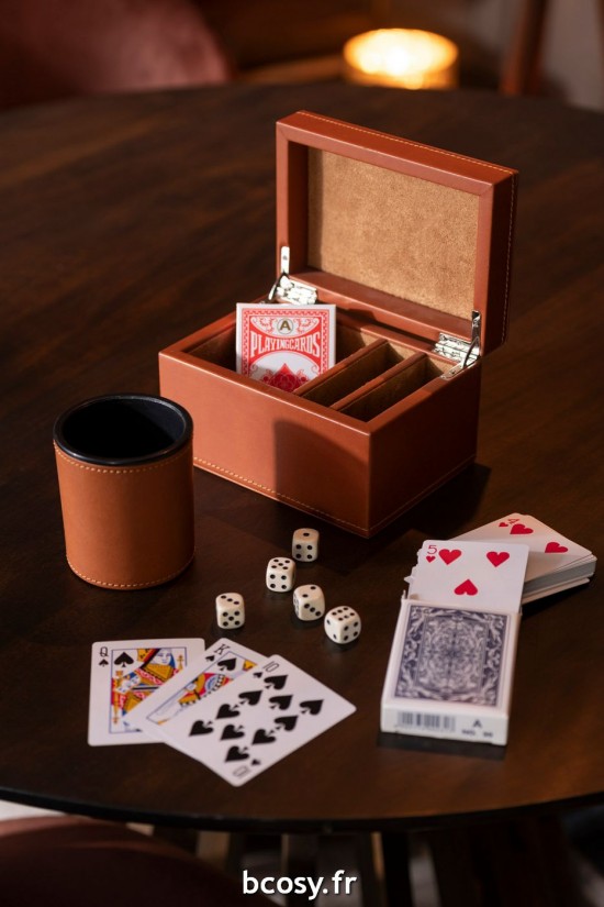 Jolipa Boite Jeux De Cartes Simili Cuir Cognac.