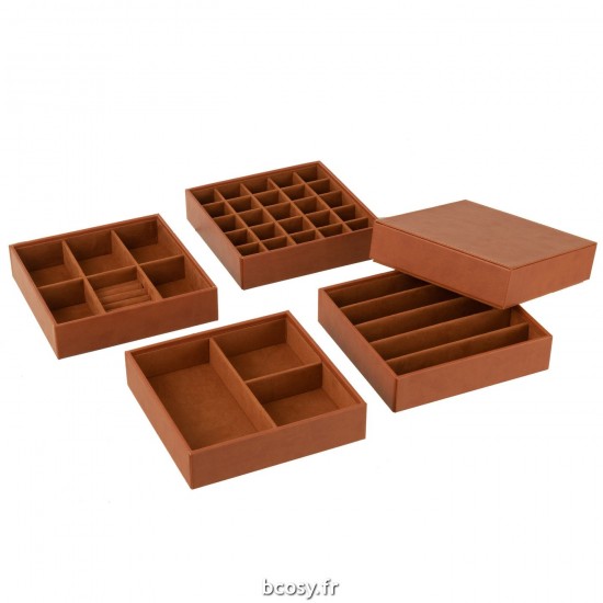 J-Line J Line Porte bijoux. Boîte à bijoux. Boîtes à bijoux Jolipa Boite A Bijoux 4 Parties Simili Cuir Cognac.