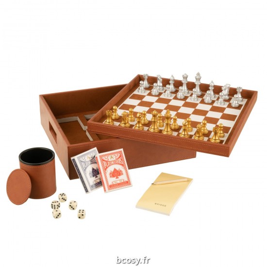 Jolipa Boite Jeu De Cartes Echecs Simili Cuir Cognac.