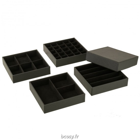 J-Line J Line boites à bijoux Jolipa Boite A Bijoux 4 Parties Simili Cuir Noir.