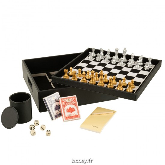 Jolipa Boite Jeu De Cartes Echecs Simili Cuir Noir.
