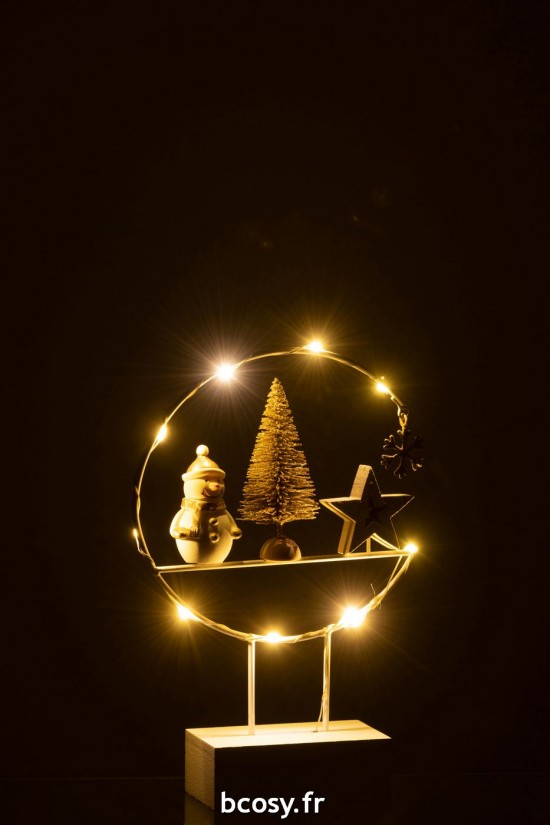 J-Line J Line peres noël Jolipa Demi Cercle Sur Pied Led Bonhomme De Neige Bois Blanc Or.