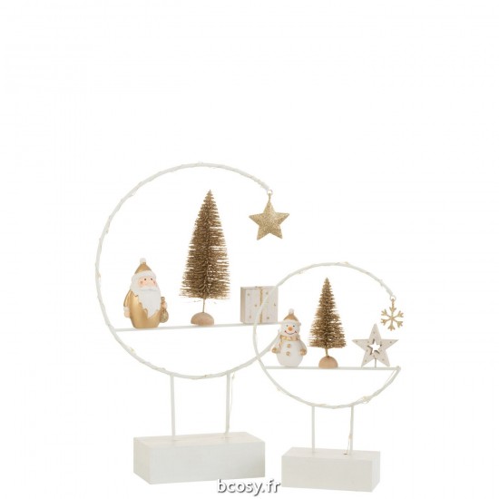 Jolipa Demi Cercle Sur Pied Led Pere Noel Bois Blanc Or.