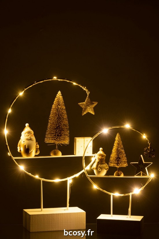 J-Line J Line peres noël Demi Cercle Sur Pied Led Pere Noel Bois Blanc Or.