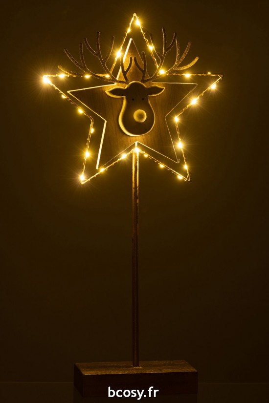 J-Line J Line rennes caribous Jolipa Renne Etoile Sur Pied Led Bois Or Blanc Large.