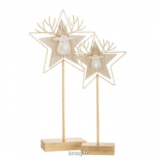Jolipa Renne Etoile Sur Pied Led Bois Or Blanc Large.