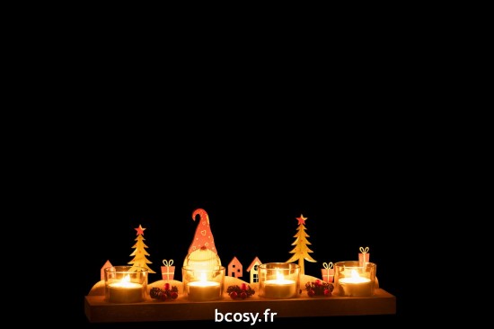 J-Line J Line photophores Jolipa Photophore Noel 4 Pieces Pere Noel Bois Metal.