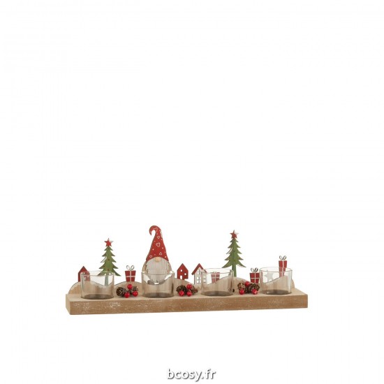 J Line Photophore Noel 4 Pieces Pere Noel Bois Metal JLine 37150 by Jolipa 37150.