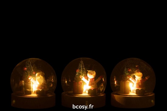 J-Line J Line hivers Jolipa Cloche Pere Noel Renne Bonhomme De Neige Led Bois Verre Mix Assortiment De 3.