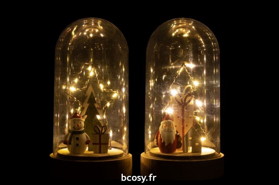 J-Line J Line hivers Jolipa Cloche Sapin Etoile Bois Verre Led Mix Assortiment De 2.
