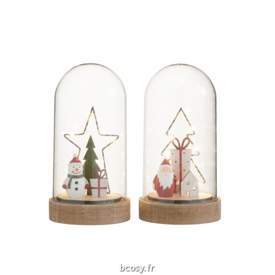 J Line Cloche Sapin Etoile Bois Verre Led Mix JLine 37156 by Jolipa 37156 Assortiment de 2 pcs.