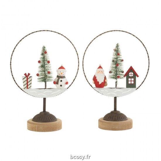 J Line Cercle Sur Pied Led Pere Noel Bonhomme De Neige Bois Metal Mix JLine 37159 by Jolipa 37159 Assortiment de 2 pcs.