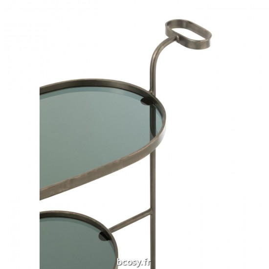 J-Line J Line tables d appoint bouts de canapé Jolipa Desserte Ovale 2 Niveaux Fer Verre Gris.