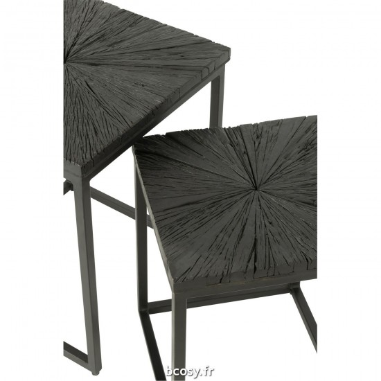 J-Line J Line tables d appoint bouts de canapé Jolipa Set De 2 Tables Gigognes Shanil Bois Fer Noires.