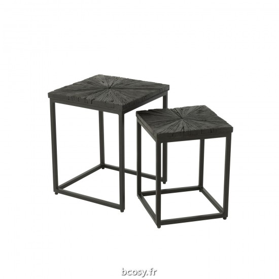 J Line Set De 2 Tables Gigognes Shanil Bois Fer Noires JLine 37750 by Jolipa 37750.