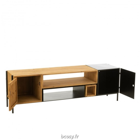 J Line Meuble Tv Tina Bois De Sapin Fer Noir Naturel JLine 37803 by Jolipa 37803.