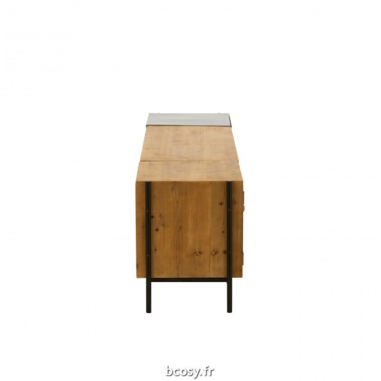 J-Line J Line armoires meubles tele tv de television télévision Jolipa Meuble Tv Tina Bois De Sapin Fer Noir Naturel.