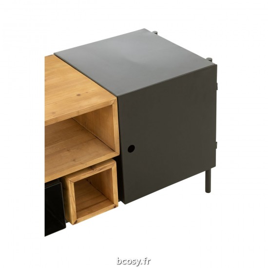 J-Line Mueble Tv Tina Madera/Metal Negro/Natural.
