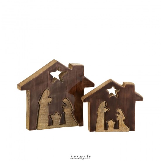 J-Line J Line crèches de Noël Jolipa Creche Maison Bois Marron Naturel Large.
