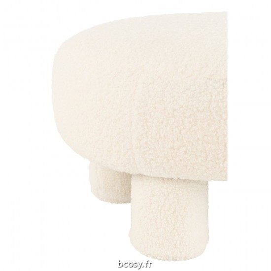 J-Line J Line poufs Jolipa Pouf Rond Teddy Pieds Bouclé Blanc.