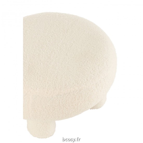 Jolipa Pouf Rond Teddy Pieds Bouclé Blanc.