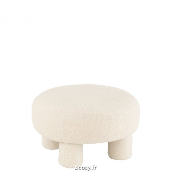 J Line Pouf Rond Teddy Pieds Velours Blanc JLine 38653 by Jolipa 38653.
