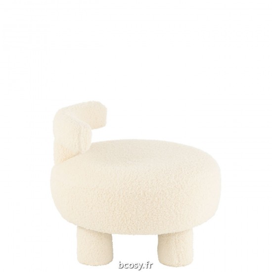 J-Line J Line poufs Jolipa Pouf Rond Dossier Bouclé Blanc.