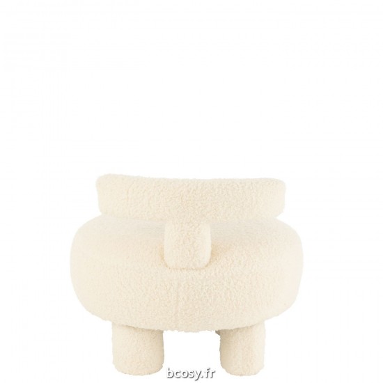 Jolipa Pouf Rond Dossier Bouclé Blanc.