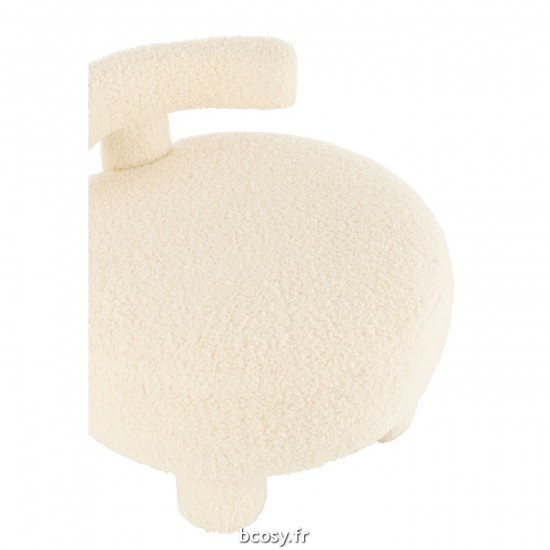 J-Line J Line poufs Pouf Rond Dossier Bouclé Blanc.