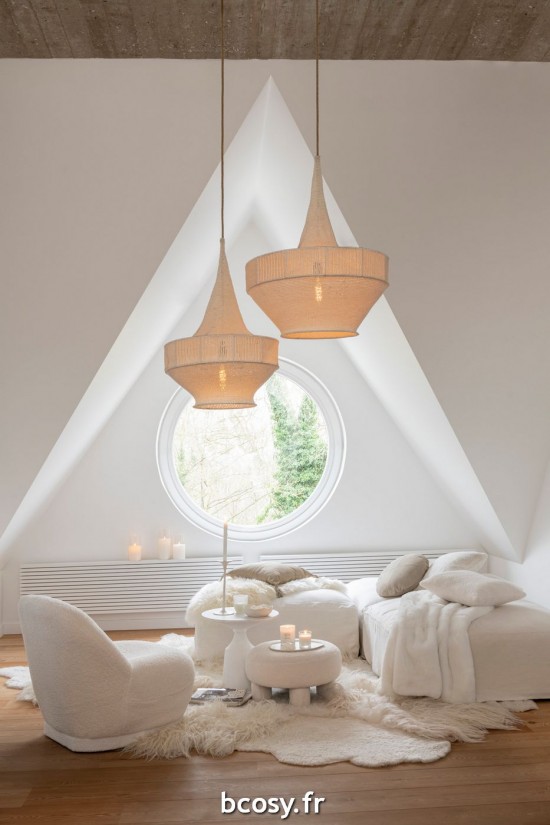 J-Line Pouf Teddy Bouclé Bianco.