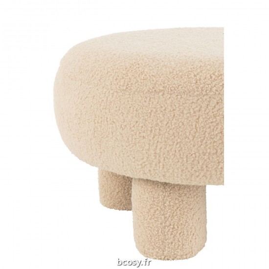 J-Line J Line poufs Jolipa Pouf Rond Teddy Pieds Bouclé Beige Chaud.