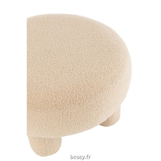 Jolipa Pouf Rond Teddy Pieds Bouclé Beige Chaud.