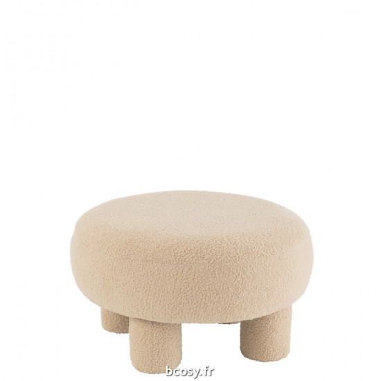 J Line Pouf Rond Teddy Pieds Velours Chaud Beige JLine 38659 by Jolipa 38659.